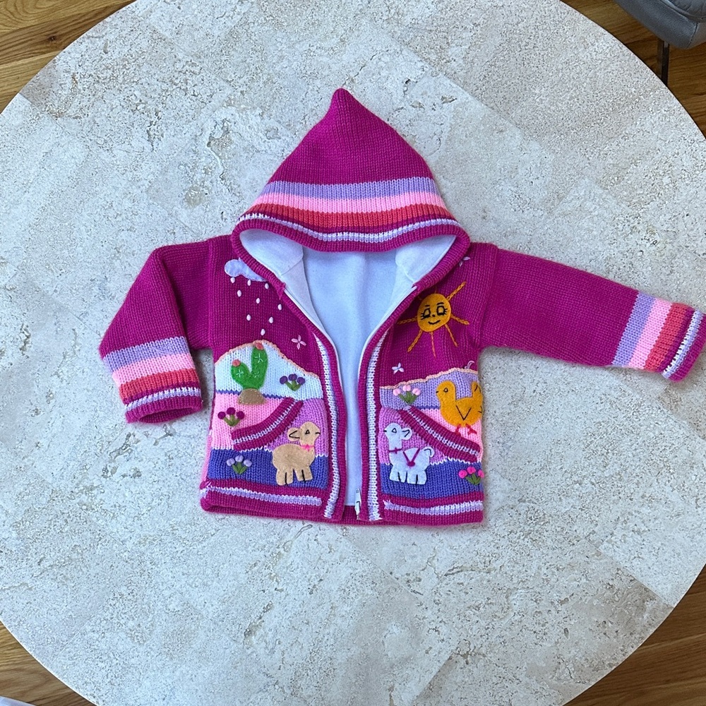 Pink Hooded Kids Jacket with Animal Design
